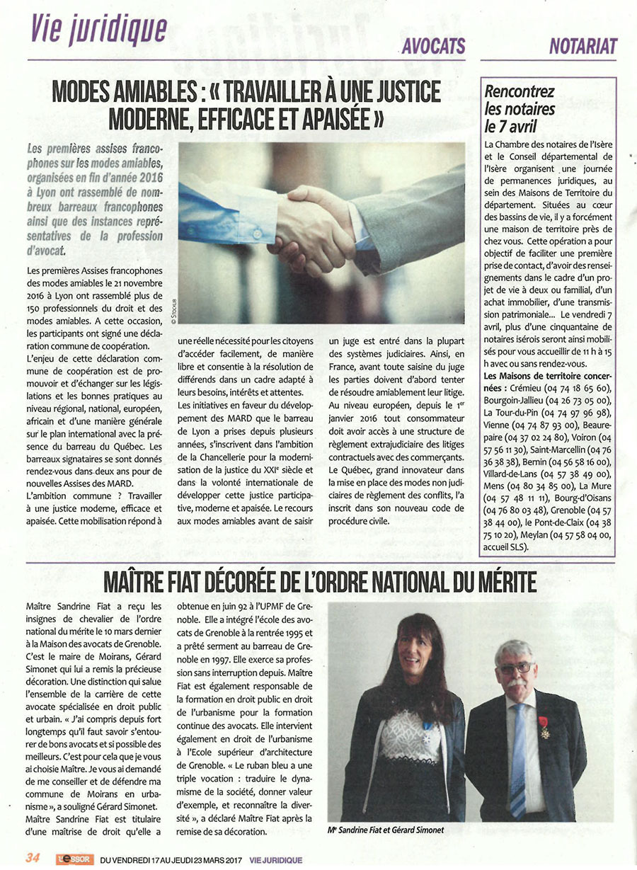 MAÎTRE FIAT DÉCORÉE DE L’ORDRE NATIONAL DU MÉRITE