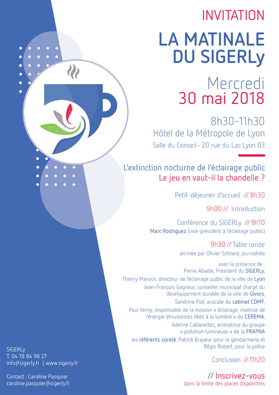 INVITATION | Matinale du SIGERLY – extinction nocturne de l’éclairage public le 30 mai 2018